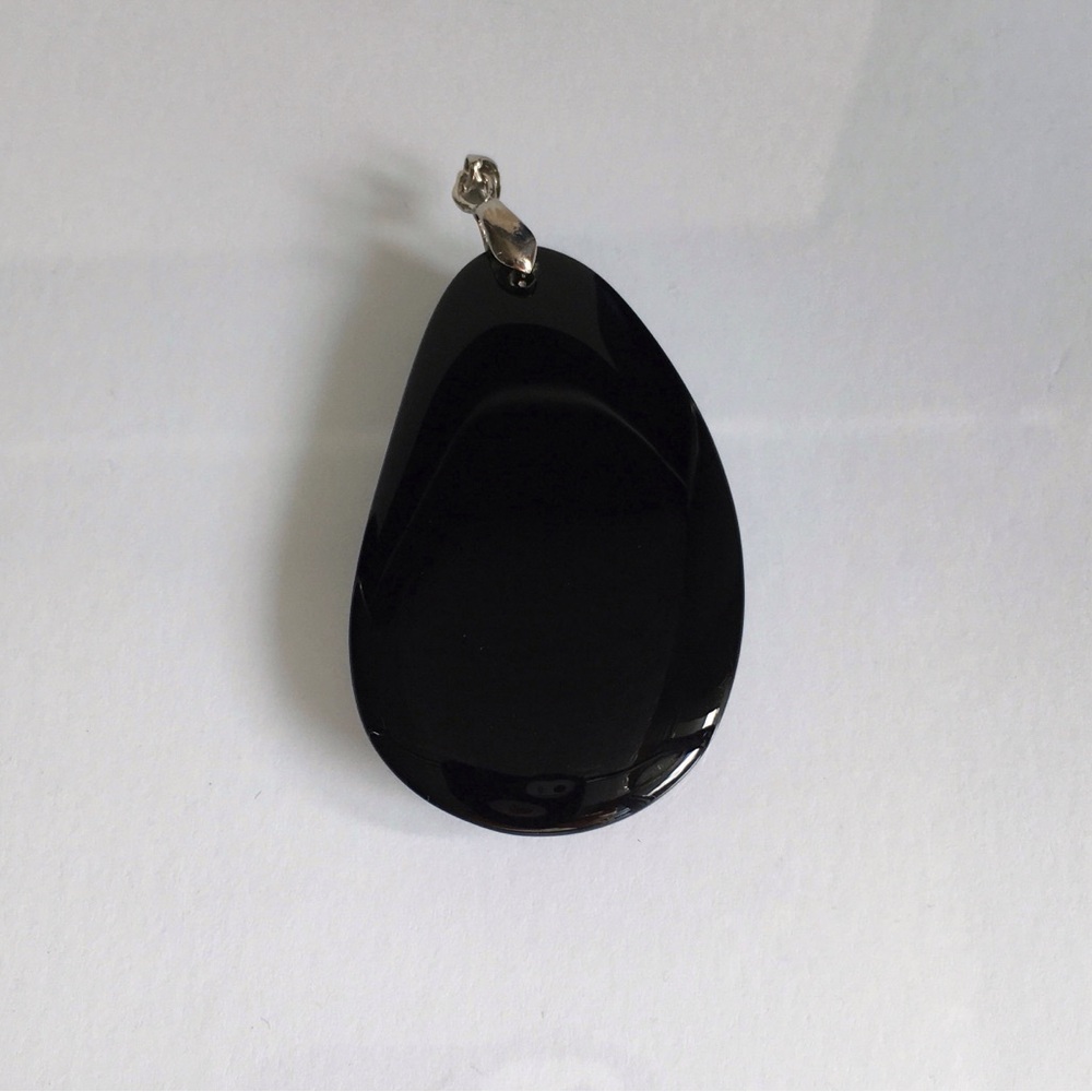 2” X 1.25” Onyx Large Polished Stone Teardrop Pendant Black